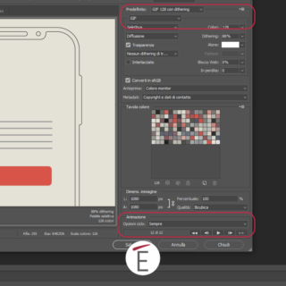I parametri da scegliere per esportare una gif in Photoshop